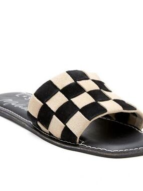 Matisse Black & Bone Checkerboard Woven Slide Sandal